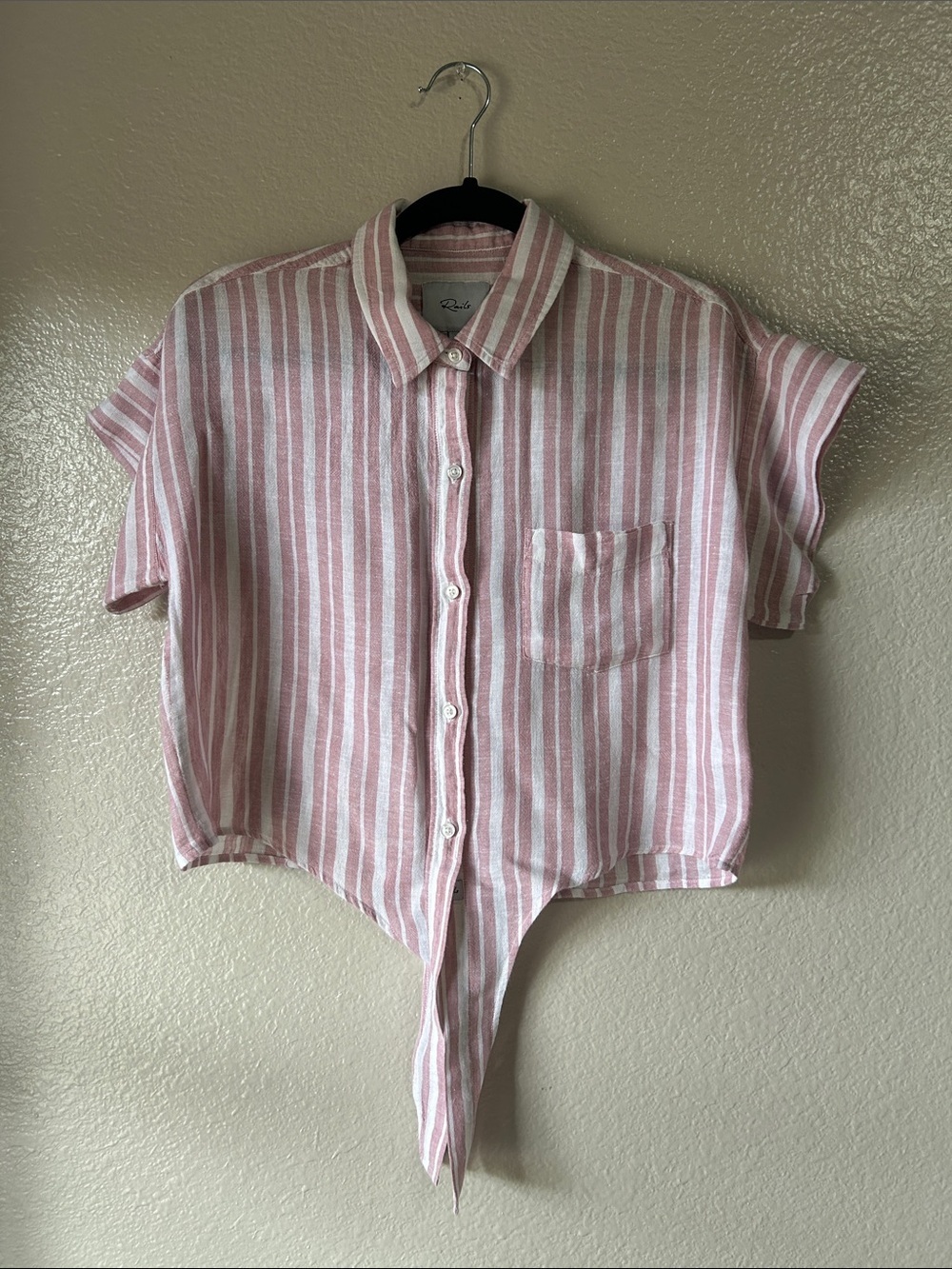 Rails Pink & White Striped Tie-Hem Button Front Shirt Sz S Boxy Summer TC0102